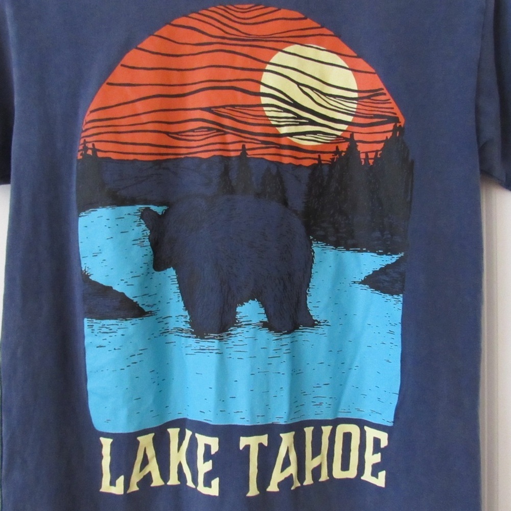 Lake Tahoe Tee Womens Small Blue Short Sleeves Crewneck Bear Sunset Outdoor Trip - Picture 7 of 8